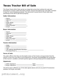 Blank Tractor Bill of Sale Form for Texas State