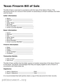 Blank Firearm Bill of Sale Form for Texas State
