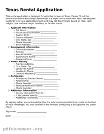 Blank Rental Application Form for Texas State