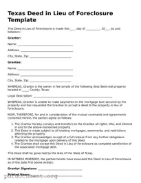 Blank Deed in Lieu of Foreclosure Form for Texas State