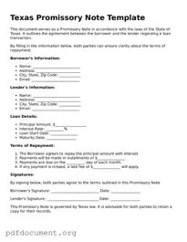 Blank Promissory Note Form for Texas State