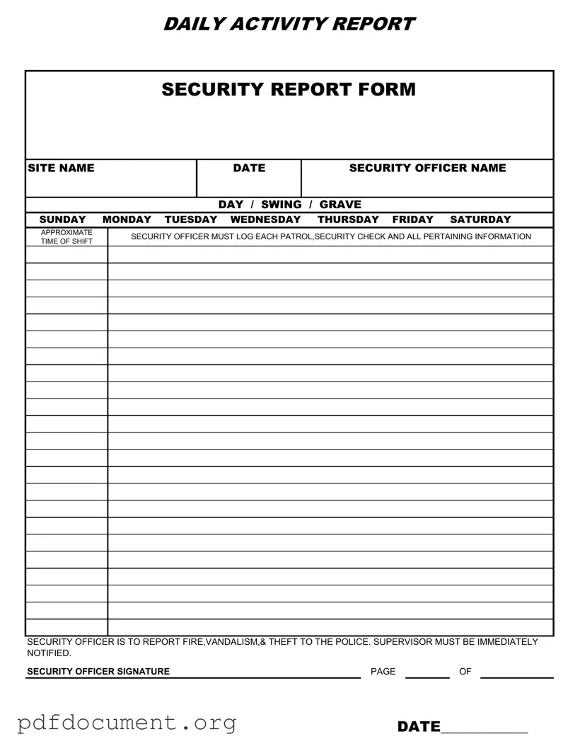 Fill Out Your Security Guard Daily Report Sample Form