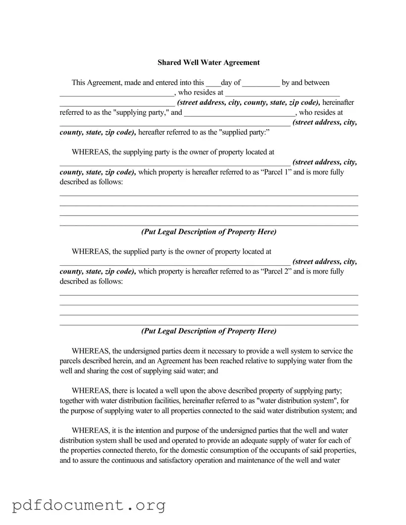 Fill Out Your Shared Well Agreement Form