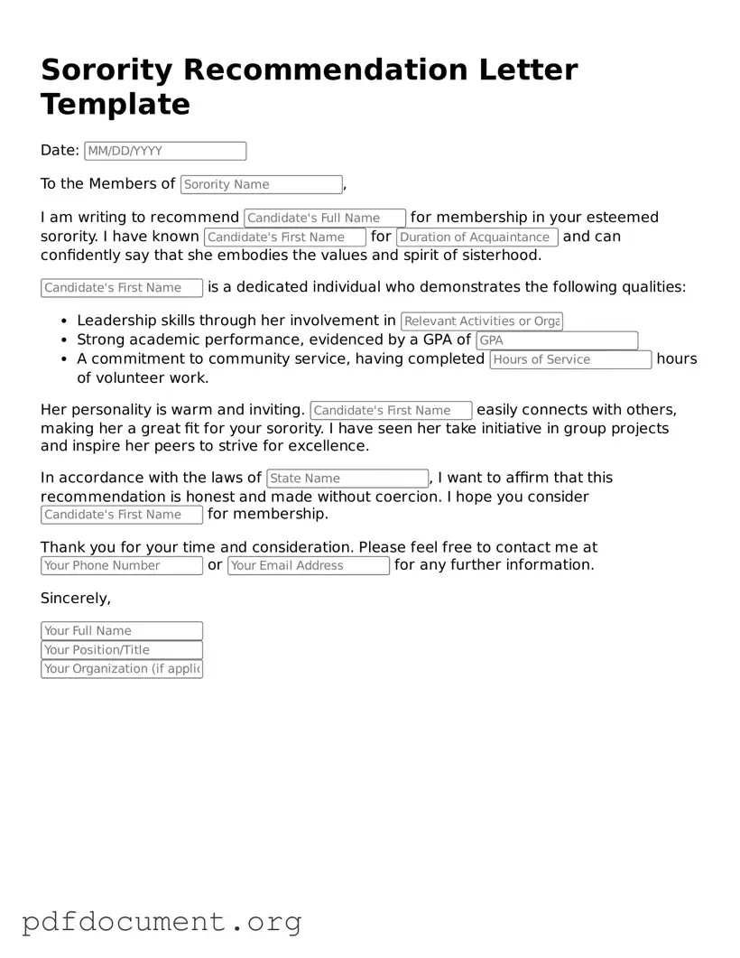 Attorney-Approved Sorority Recommendation Letter Template