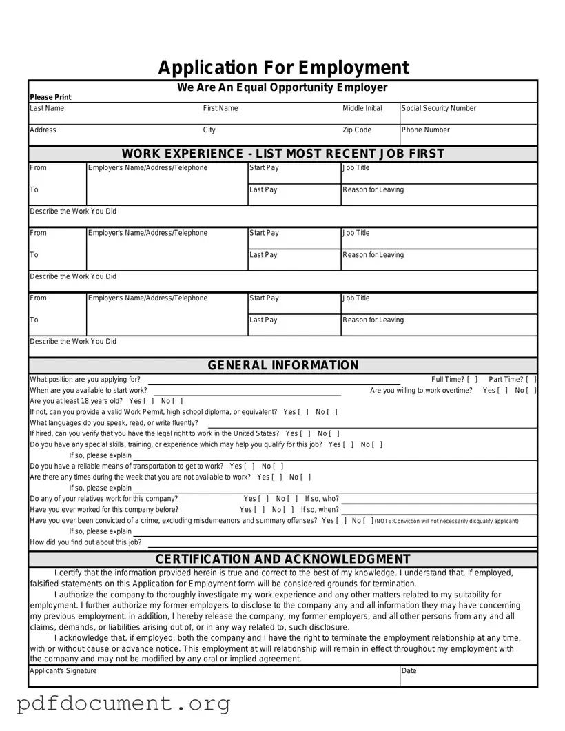 Fill Out Your Spanish Application Employment Form
