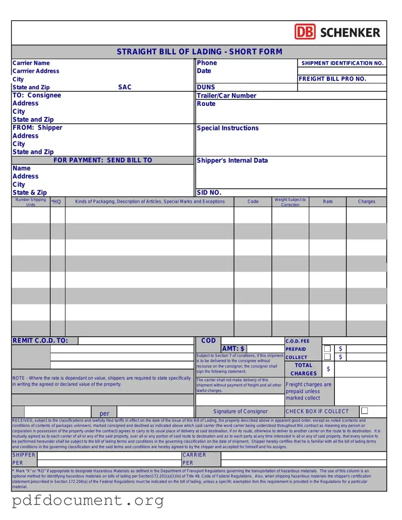 Fill Out Your Straight Bill Of Lading Form