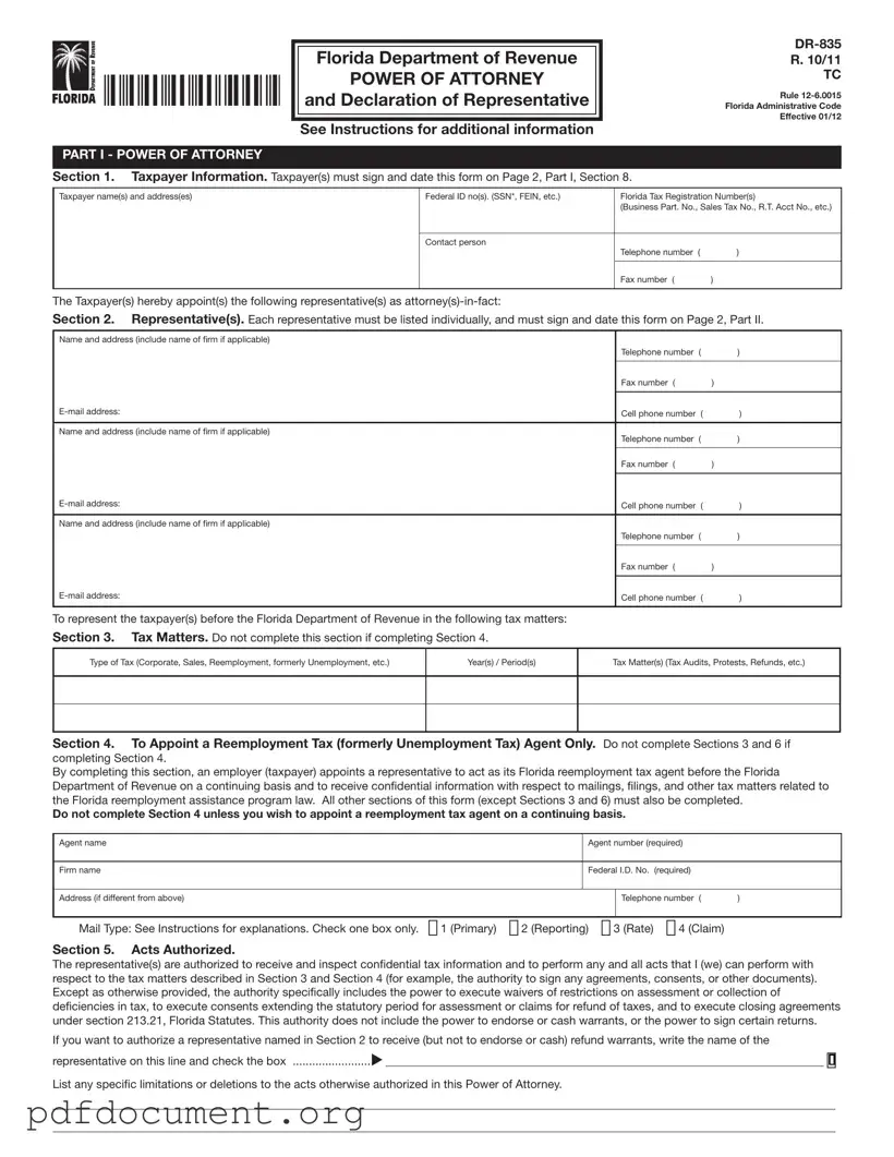 Fill Out Your Tax POA dr 835 Form