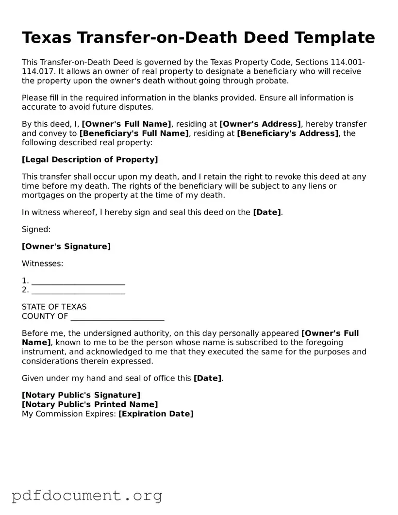 Blank Transfer-on-Death Deed Form for Texas State