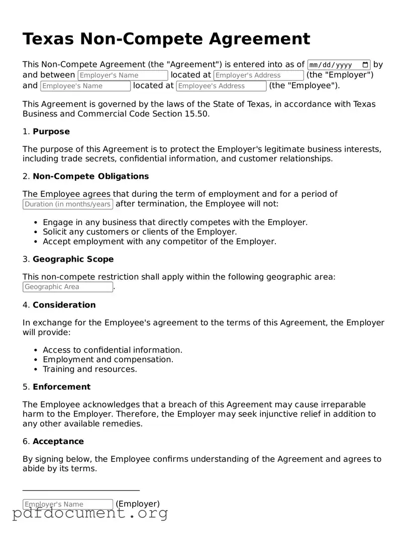 Blank Non-compete Agreement Form for Texas State