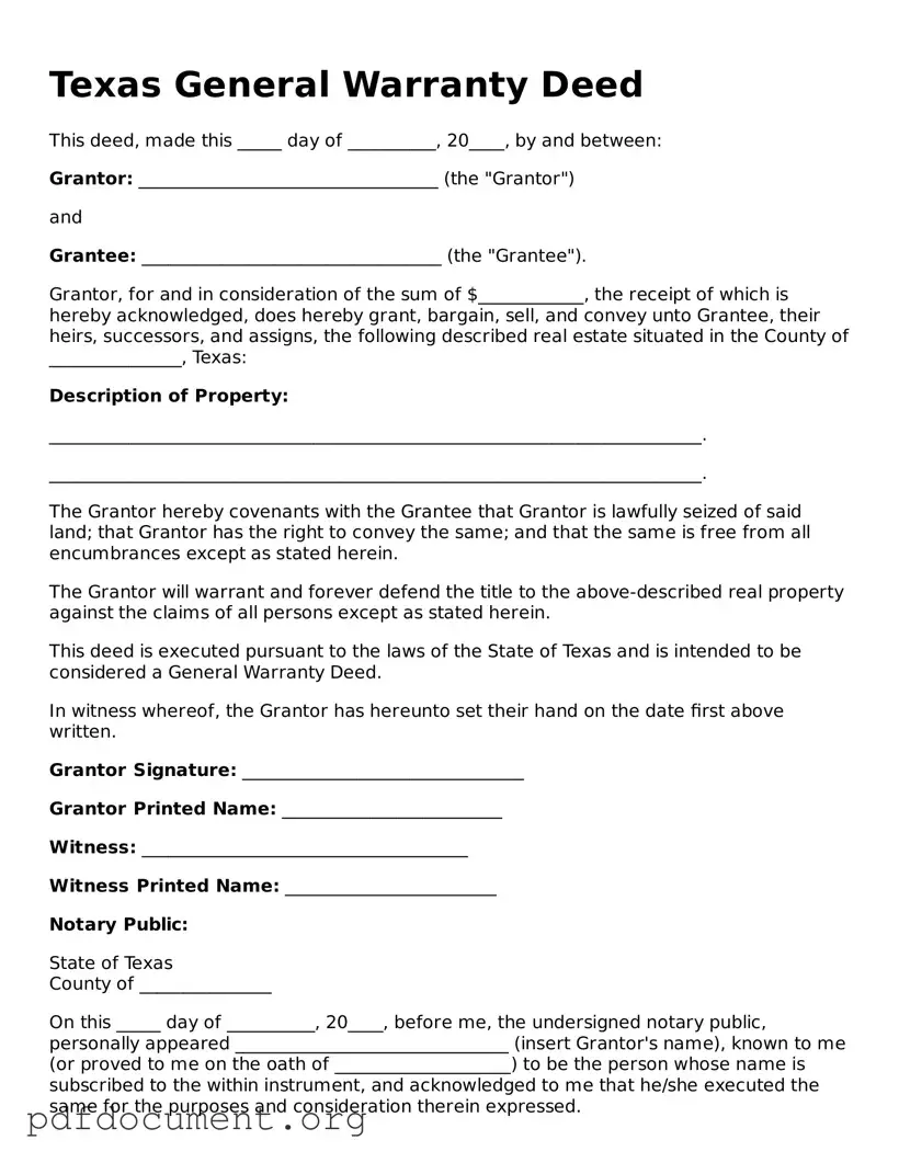 Blank Deed Form for Texas State