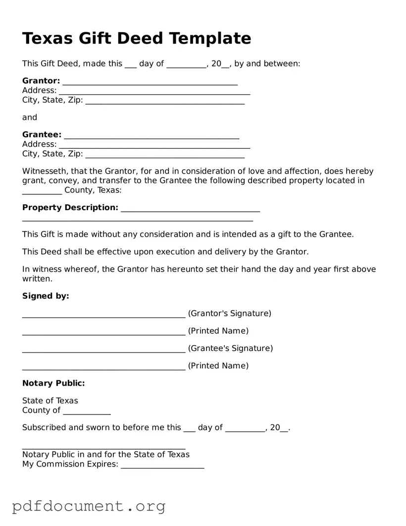 Blank Gift Deed Form for Texas State
