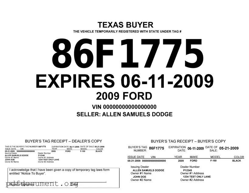 Fill Out Your Texas Temporary Tag Form