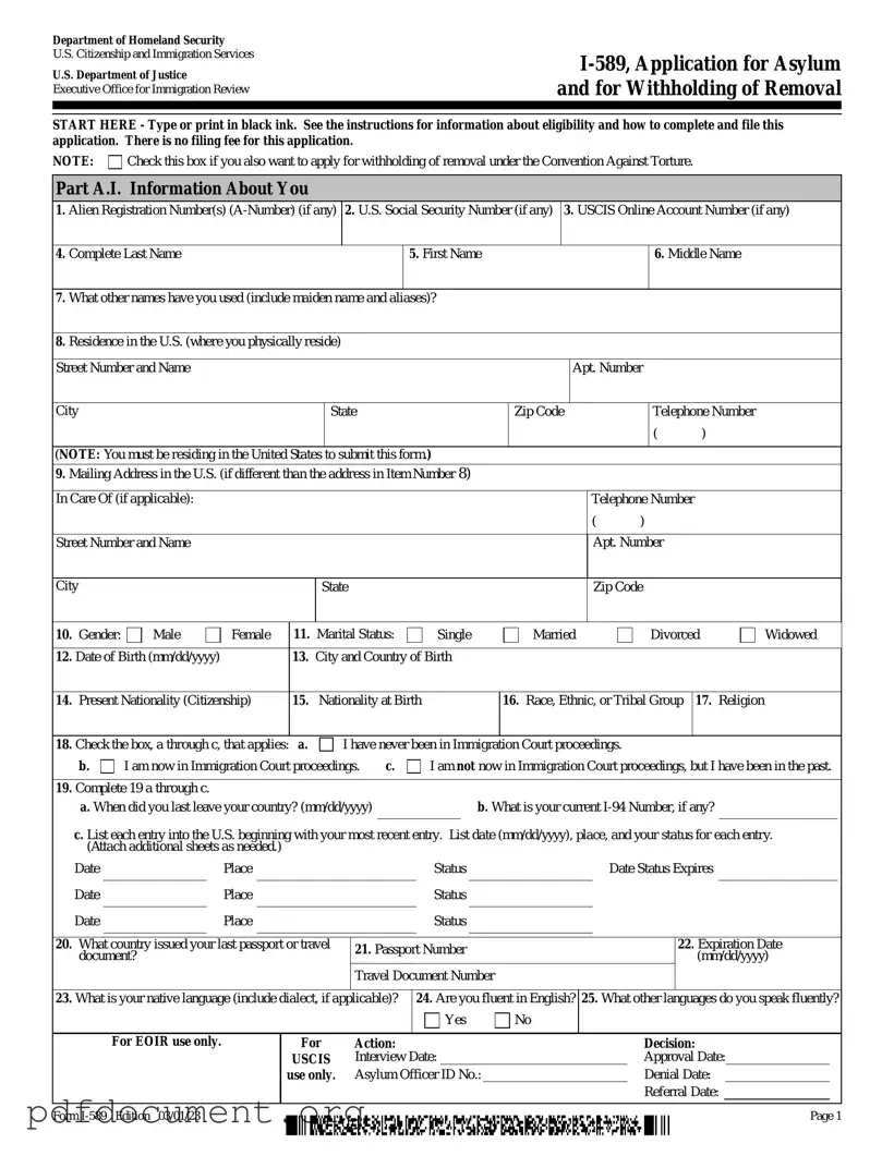 Fill Out Your USCIS I-589 Form