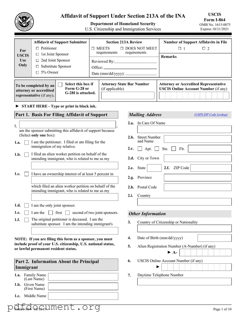 Fill Out Your USCIS I-864 Form