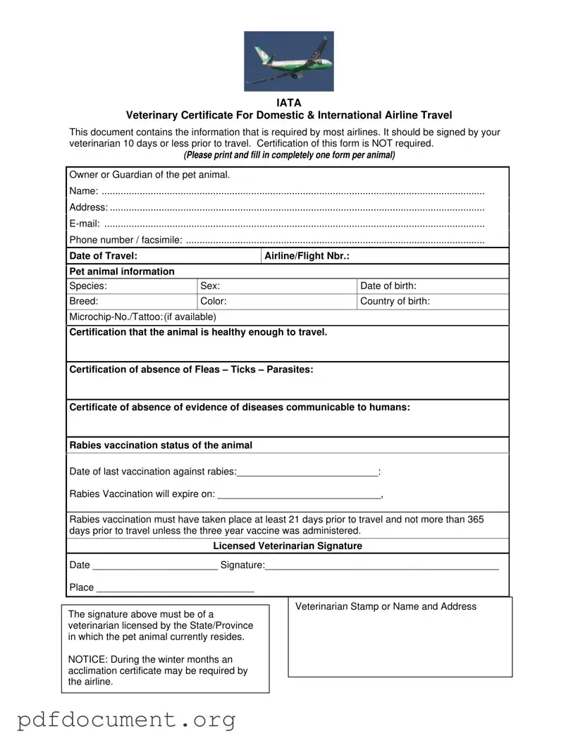 Fill Out Your Veterinary Certificate Travel Form